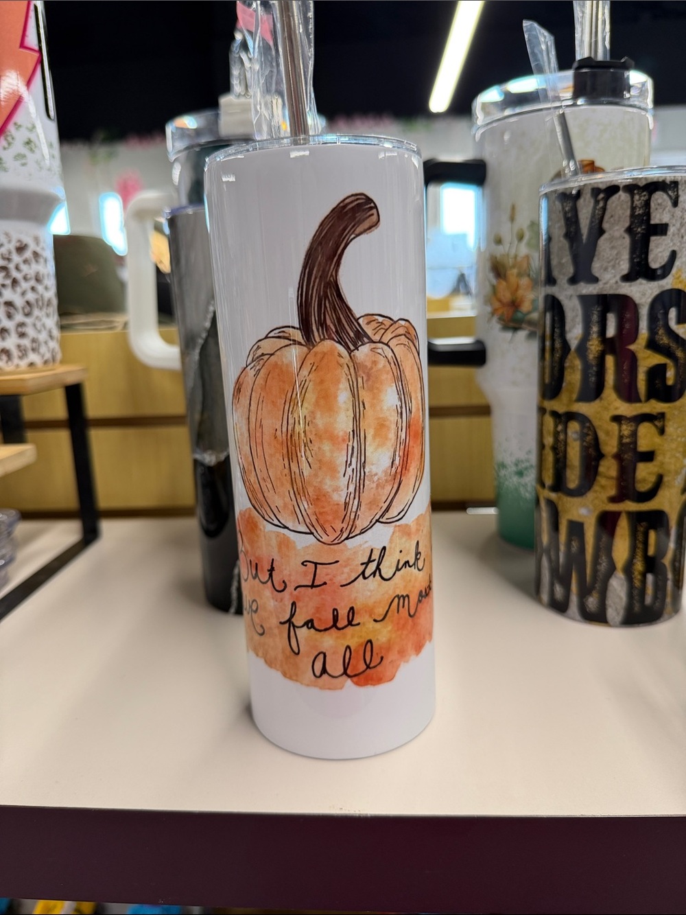 Pumpkin Fall Matte Tumbler - White and Orange